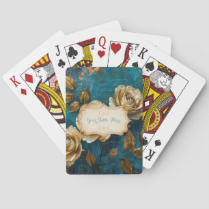 Create Your Own Turquoise Blue Gold Roses Floral Playing Cards