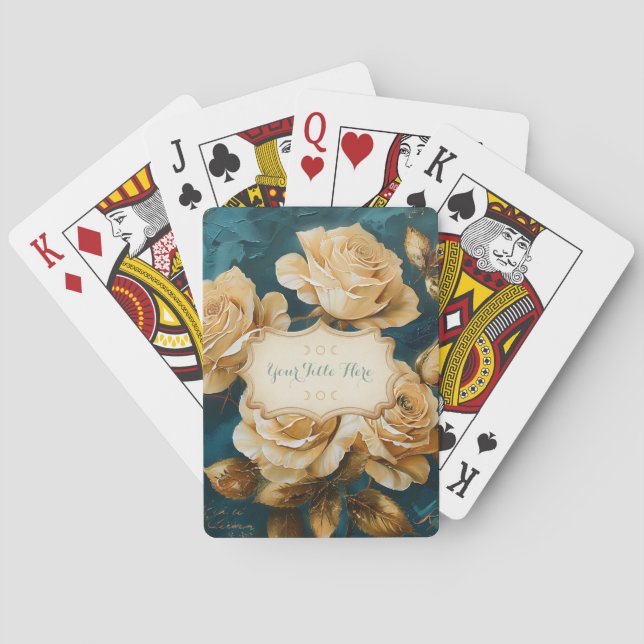 Create Your Own Turquoise Golden Yellow Rose Spray Playing Cards (Back)