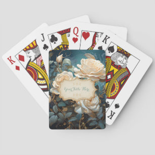 Create Your Own Turquoise Pale Peach Roses Floral Playing Cards