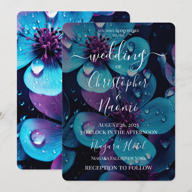 Create Your Own Vibrant Blue & Purple Flowers Invitation (Front/Back)