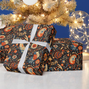 Create Your Own Vibrant Folk Art Birds Floral Wrapping Paper