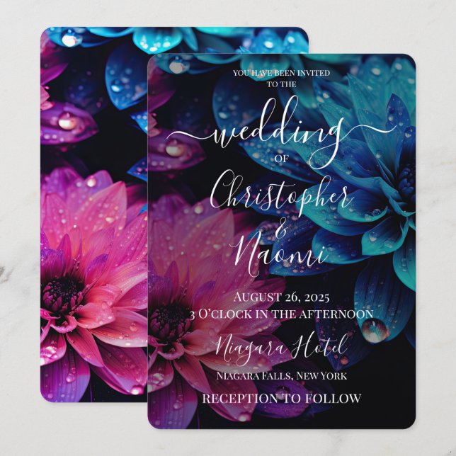 Create Your Own Vibrant Pink & Blue Flowers Invitation (Front/Back)