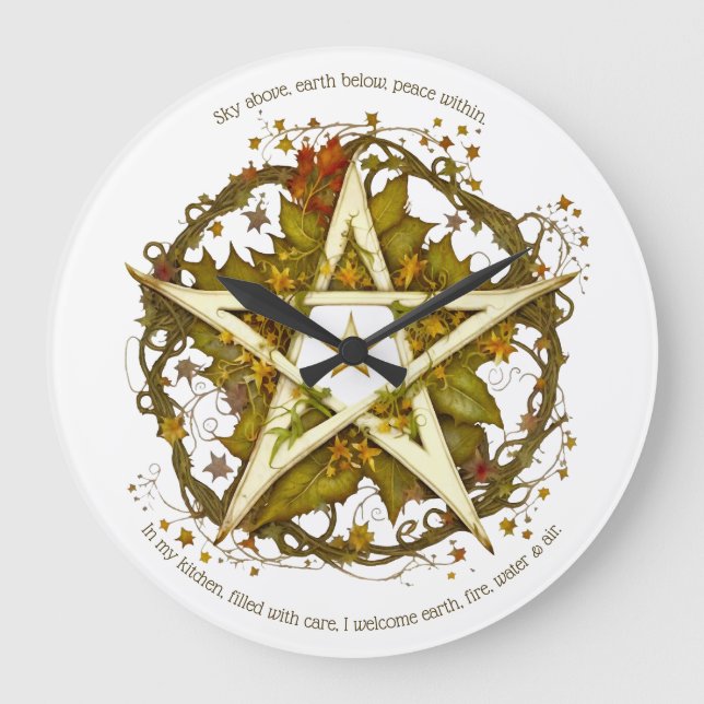 Create Your Own Victorian Autumn Leaves Pentacle Large Clock (Front)