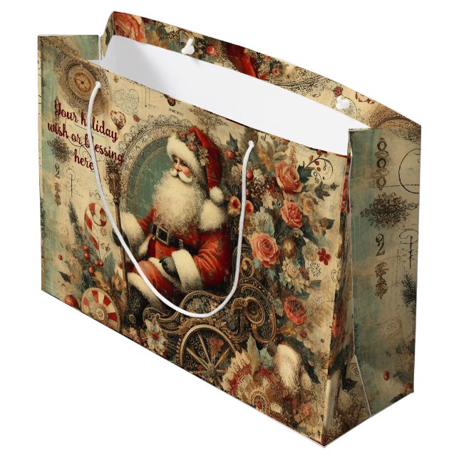 Create Your Own Victorian Christmas Santa Sleigh Large Gift Bag (Back Angled)