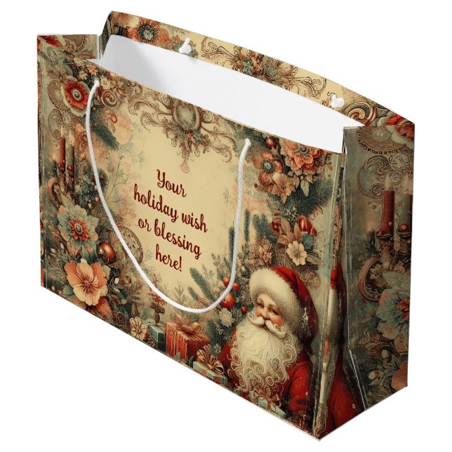 Create Your Own Victorian Santa Claus Christmas Large Gift Bag (Back Angled)