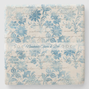 Create Your Own Vintage Blue Damask Love Letter Stone Coaster