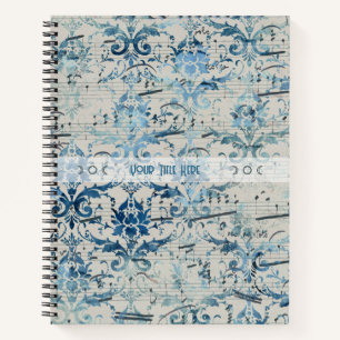Create Your Own Vintage Blue Damask Sheet Music Notebook