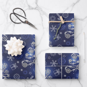 Create Your Own Vintage Blue Light Xmas Trees Wrapping Paper Sheet