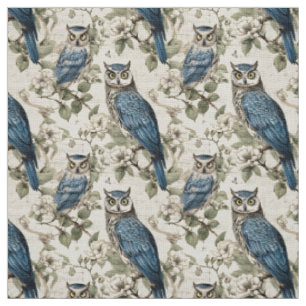 Create Your Own Vintage Blue Owls Fabric
