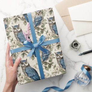 Create Your Own Vintage Blue Owls Wrapping Paper