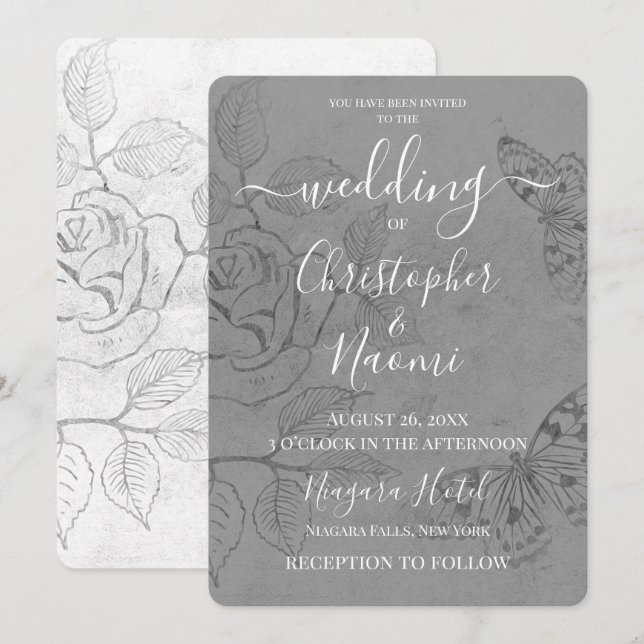 Create Your Own Vintage Butterfly Rose Invitation (Front/Back)