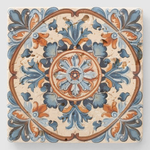 Create Your Own Vintage Cerulean Terracotta Floral Stone Coaster