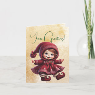 Create Your Own Vintage Christmas Gnome Girl Holiday Card