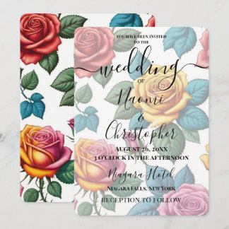 Create Your Own Vintage Colourful Roses Wedding Invitation