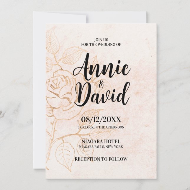 Create Your Own Vintage Etched Rose Wedding Invitation (Front)