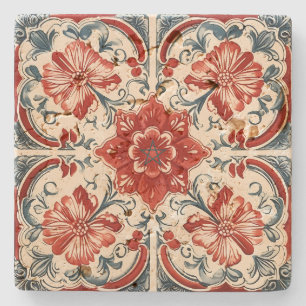 Create Your Own Vintage European Teal Red Stone Coaster