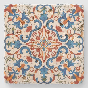 Create Your Own Vintage Festive Multicolored Flora Stone Coaster
