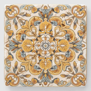 Create Your Own Vintage Golden Cadet Blue Mandala Stone Coaster