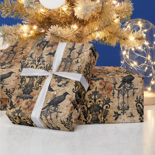 Create Your Own Vintage Gothic Ravens Damask Wrapping Paper