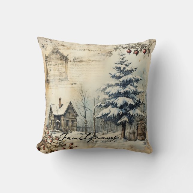 Create Your Own Vintage Log Cabin Scene Cushion (Front)