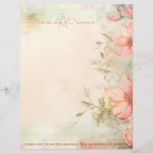 Create Your Own Vintage Pink Hibiscus Tropical Custom Letterhead