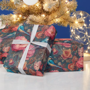 Create Your Own Vintage Romance Birds Poppies Wrapping Paper