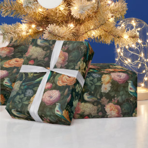 Create Your Own Vintage Romance Birds Roses Wrapping Paper