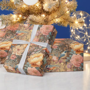 Create Your Own Vintage Romance Garden Birds Wrapping Paper