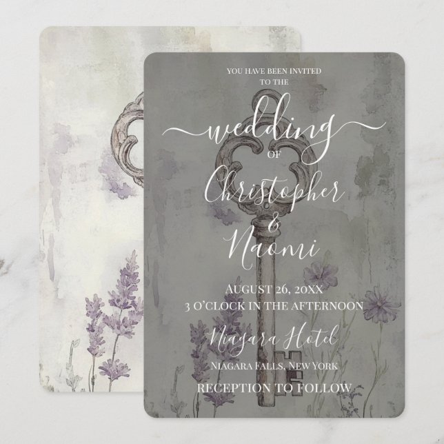 Create Your Own Vintage Rustic Key Wedding Invitation (Front/Back)