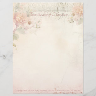 Create Your Own Vintage Shabby Chic Pink Roses Custom Letterhead