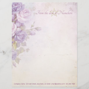 Create Your Own Vintage Shabby Chic Purple Roses Custom Letterhead