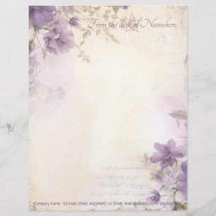Create Your Own Vintage Shabby Purple Wildflowers Custom Letterhead