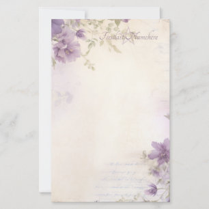 Create Your Own Vintage Shabby Purple Wildflowers Stationery