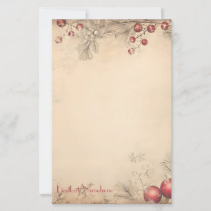 Create Your Own Vintage Silver Red Holly Berries Stationery