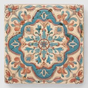 Create Your Own Vintage Terracotta Turquoise Flora Stone Coaster
