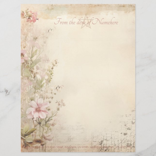 Create Your Own Vintage Wildflower Ephemera Custom Letterhead (Front)