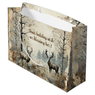 Create Your Own Vintage Winter Deer Large Gift Bag