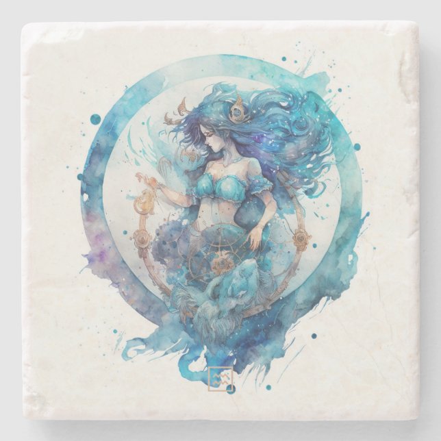 Create Your Own Watercolor Aquarius Stone Coaster (Front)