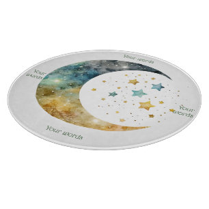 Create Your Own Watercolor Crescent Moon & Stars Cutting Board