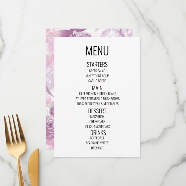 Create Your Own - Watercolor Floral Border Menu (Front/Back In Situ)