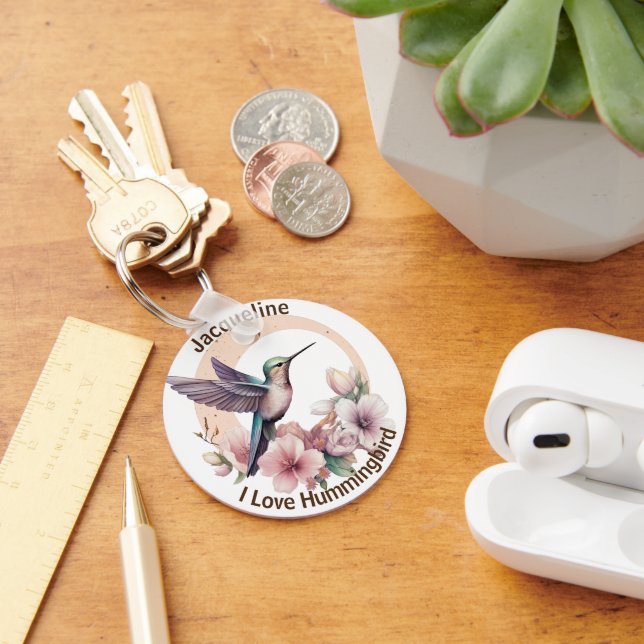 Create Your Own Watercolor Hummingbird Custom Name Key Ring (Desk)
