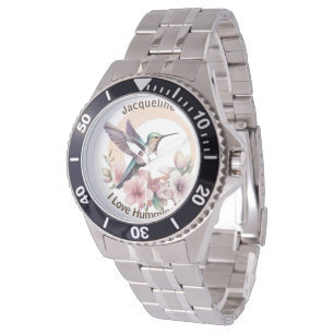 Create Your Own Watercolor Hummingbird Custom Name Watch
