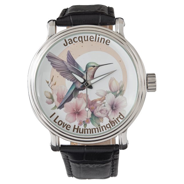 Create Your Own Watercolor Hummingbird Custom Name Watch (Front)