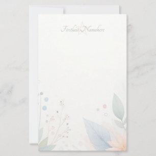Create Your Own Watercolor Peach Blue Wildflowers Stationery
