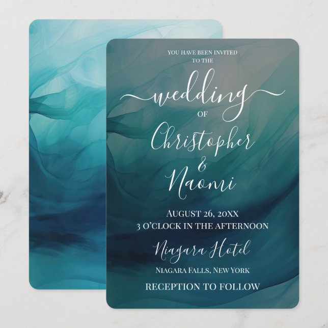 Create Your Own Watercolor Waves Wedding Invitation (Front/Back)