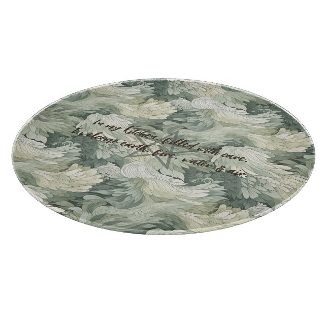 Create Your Own Wavy Green Feathers Cutting Board (Corner)