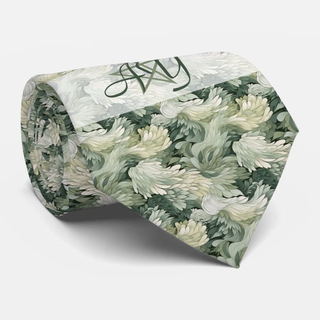 Create Your Own Wavy Green Feathers Tie (Rolled)