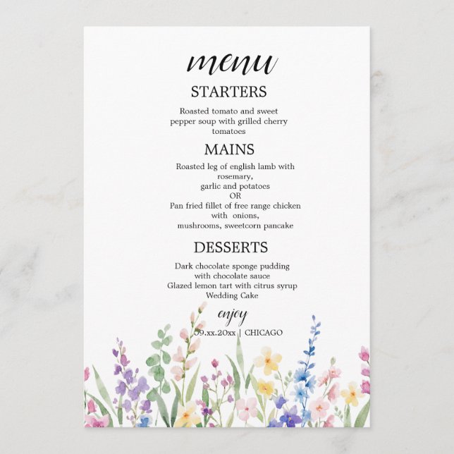Create Your Own wedding eucalyptus Flat Menu (Front)
