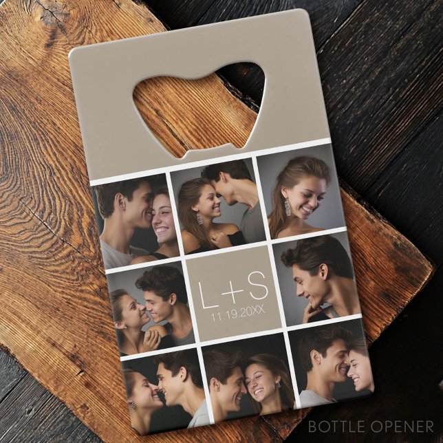 Create Your Own Wedding Photo Collage Monogram (Custom Bottle Opener - Card Style)