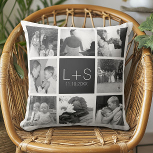 Create Your Own Wedding Photo Collage Monogram Cushion